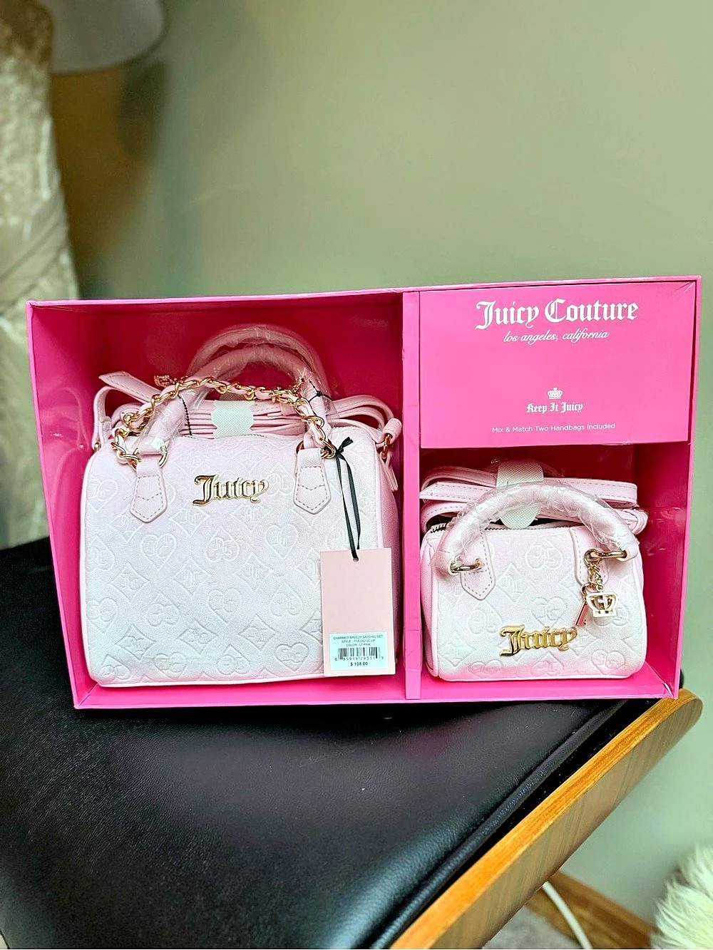 Juicy Couture NWT 2 BAGS! Charmy Speedy Satchel Set Pink Satchel Set Gift Set
